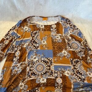Ruby Rd. Blue and Brown Floral Long Sleeve Top